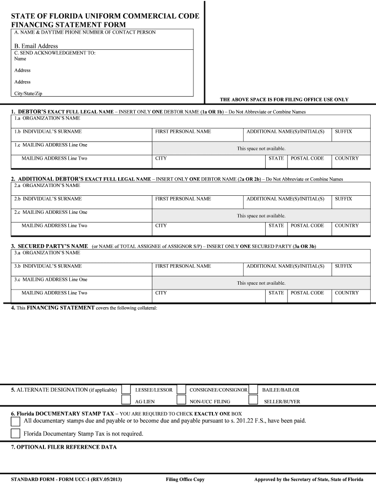 State of Florida UCC Financing Statement Form UCC 1