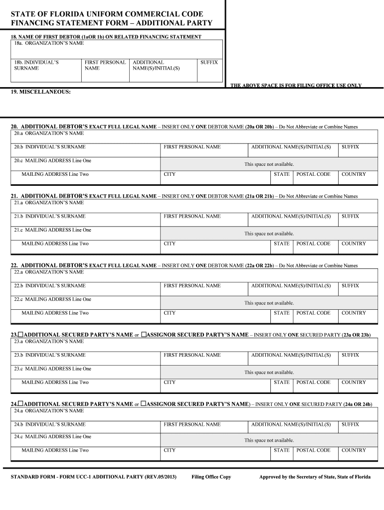 State of Florida UCC Financing Statement Form Additional