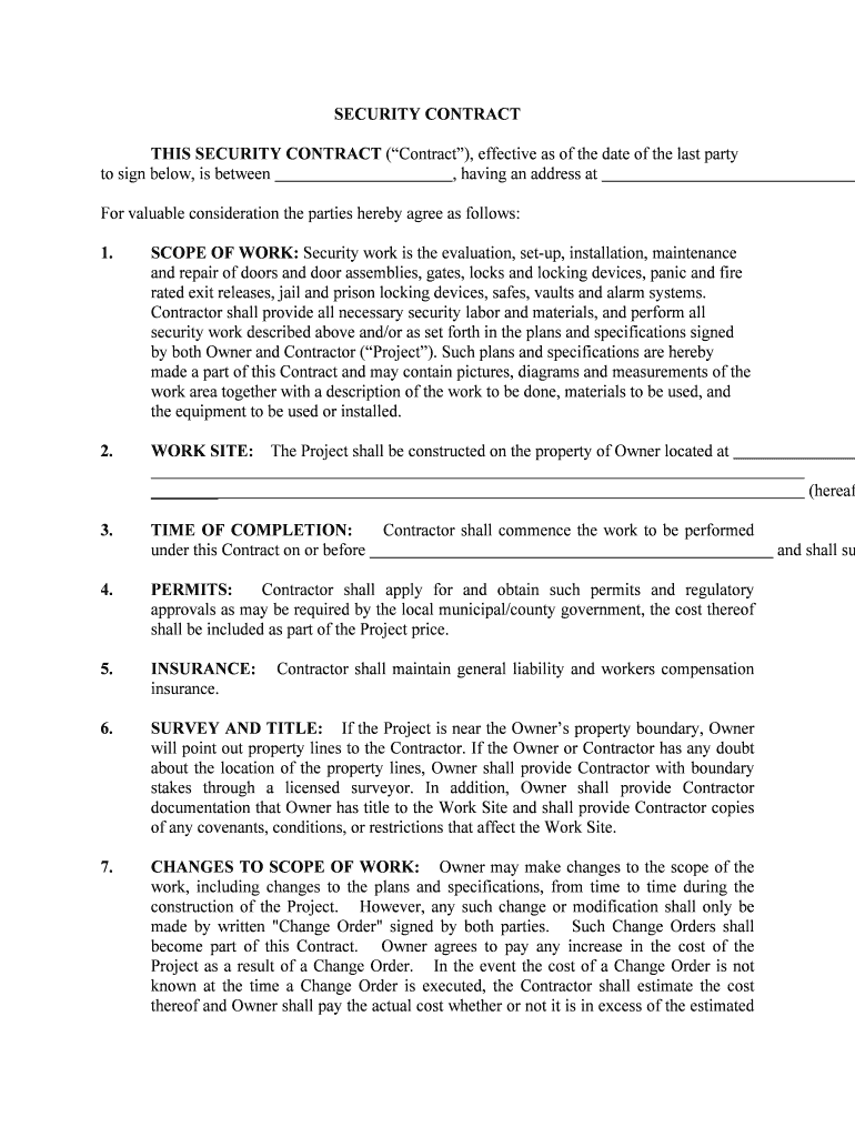 THIS SECURITY CONTRACT Contract, Effective as of the Date of the Last Party  Form