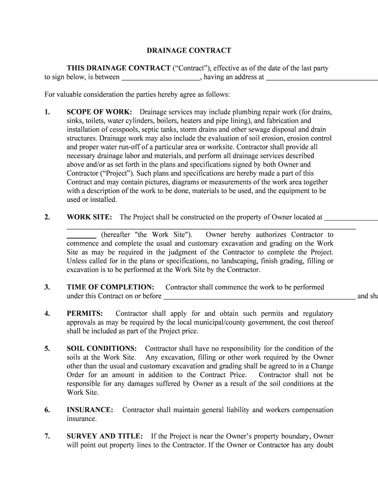 THIS DRAINAGE CONTRACT Contract, Effective as of the Date of the Last Party  Form