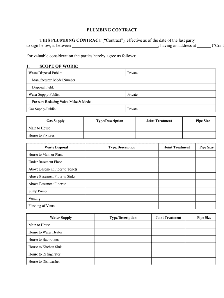 Plumbing Contract Template Independent Contractor Agreement  Form