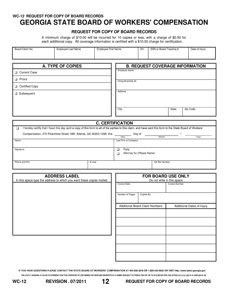 Request for Copy of Board Records WC 12Pdf Fpdf DOC  Form