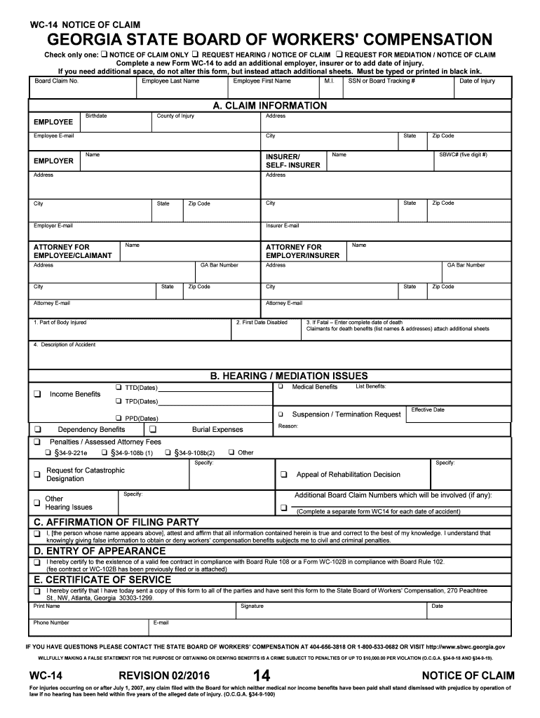 NOTICE of CLAIM State Board of Workers' Compensation  Form
