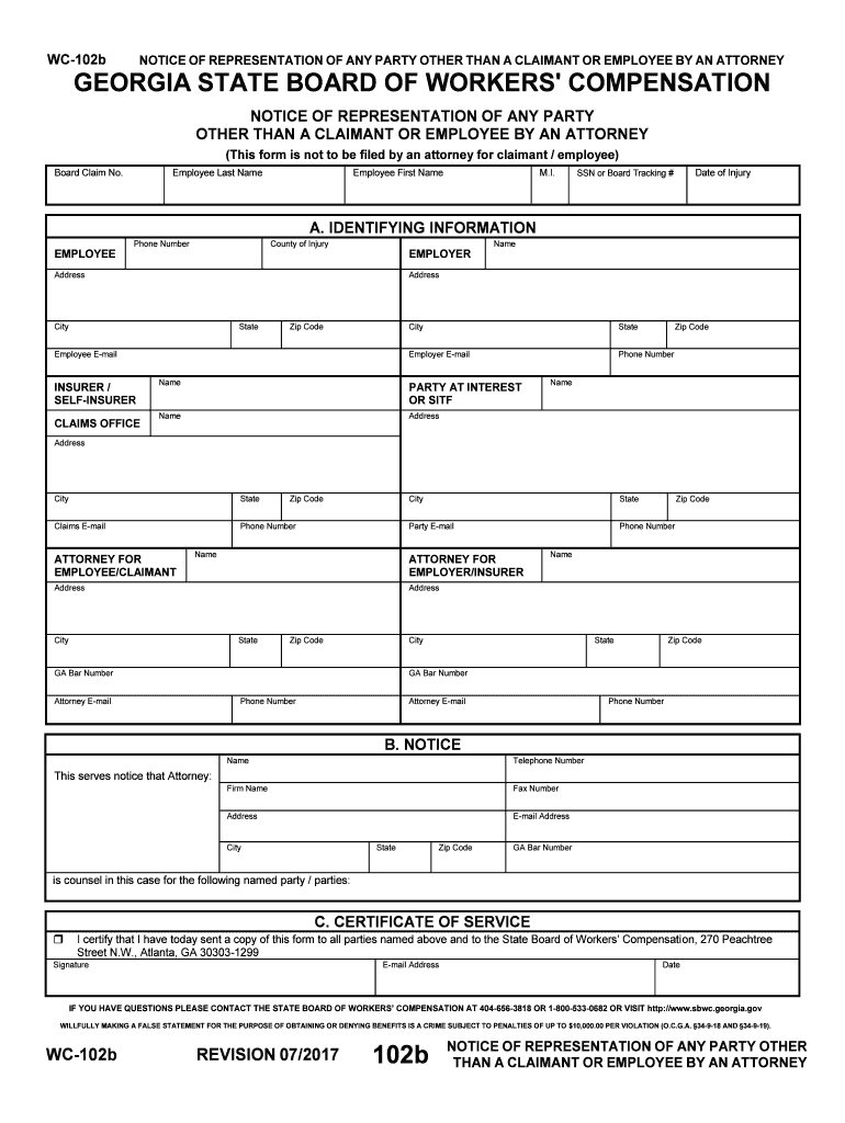 NOTICE of REPRESENTATION of ANY PARTY OTHER THAN a CLAIMANT or EMPLOYEE by an ATTORNEY  Form