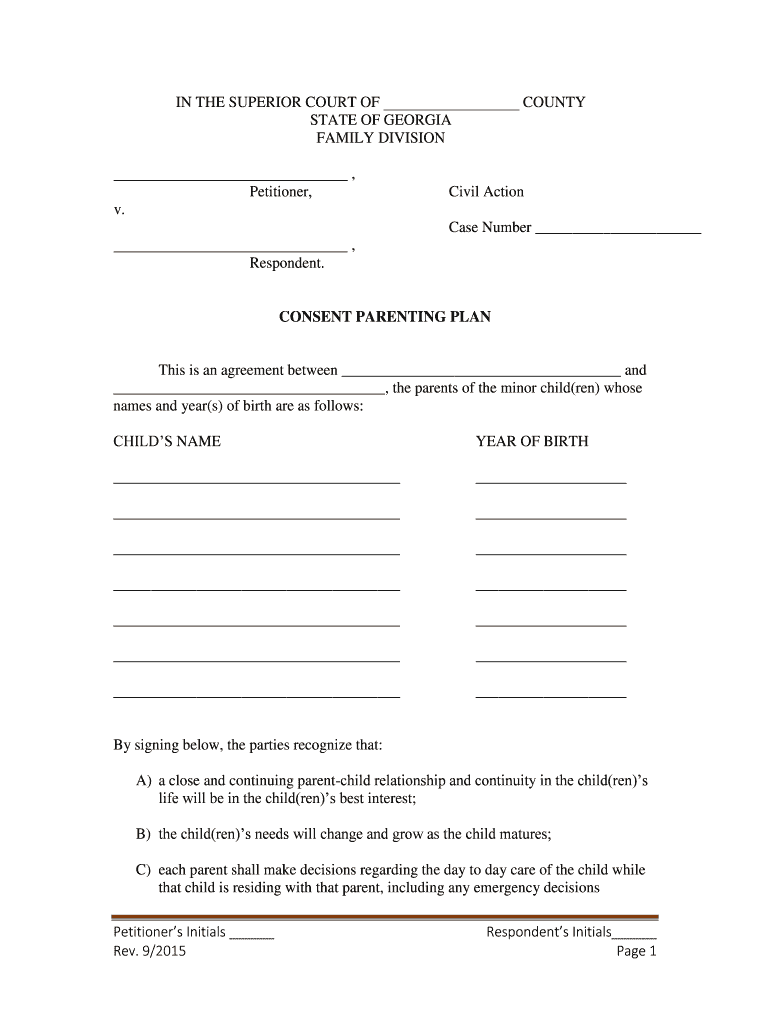 Plaintiff Defendant Civil Action File Number Pursuant to  Form