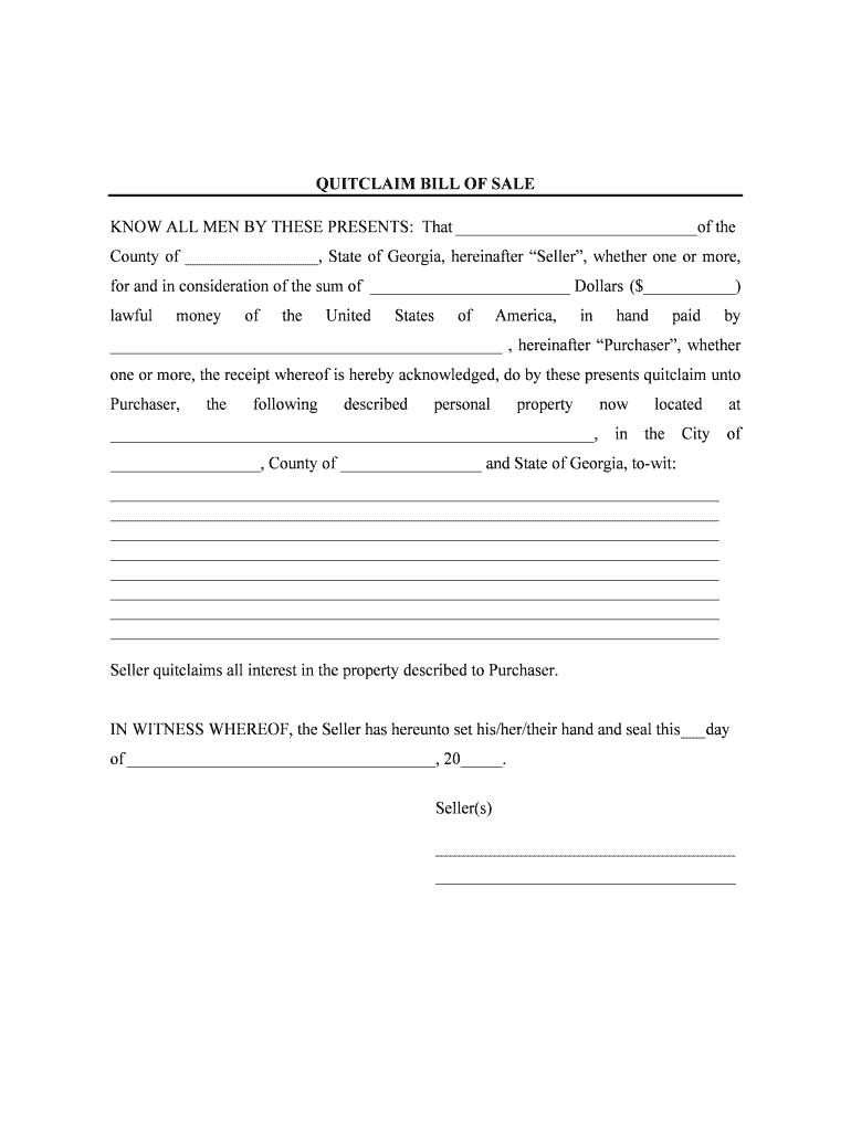 State of Georgia County OfQuit Claim Deed Cobb  Form