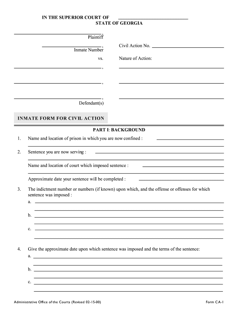 INMATE FORM for CIVIL ACTIONS FILED in the COURT