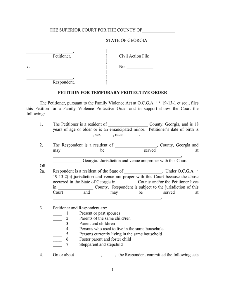 The SUPERIOR COURT for the COUNTY of STATE of GEORGIA  Form