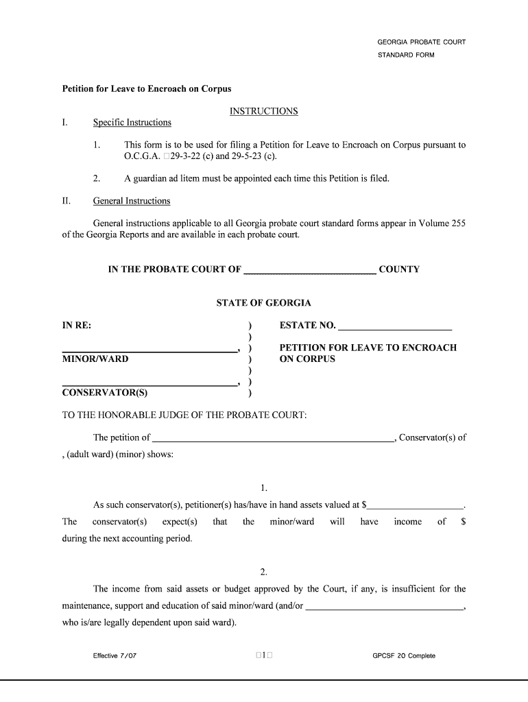 20 Petition for Leave to Encroach on Corpus GEORGIA  Form