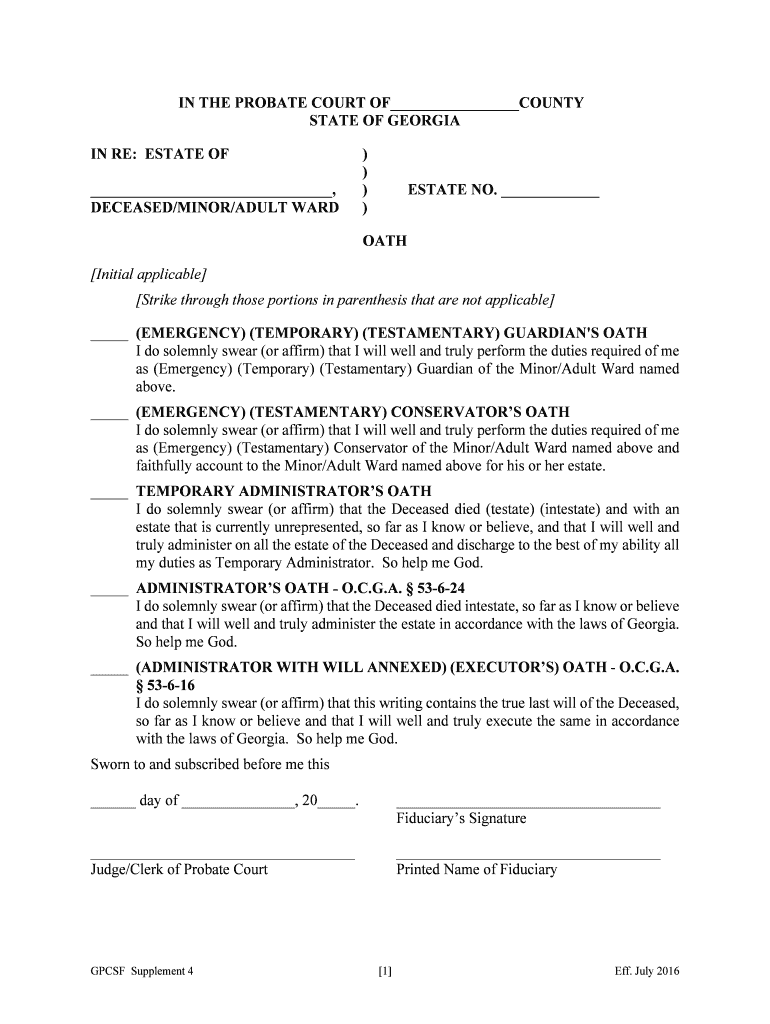 In the PROBATE COURT of COUNTY STATE of GEORGIA in RE ESTATE  Form