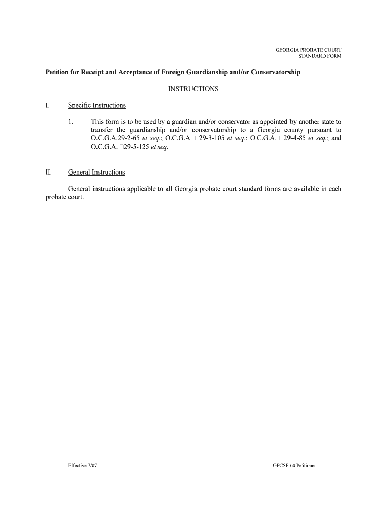 GEORGIA PROBATE COURT STANDARD FORM Petition for Receipt