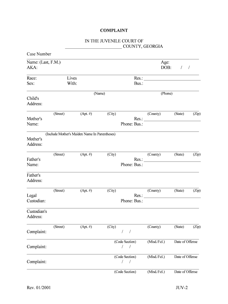 COMPLAINTREFERRAL in the JUVENILE COURT of PAULDING  Form