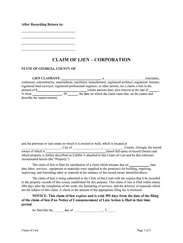 Georgia Claim of Lien Sect X X X X Individual Form