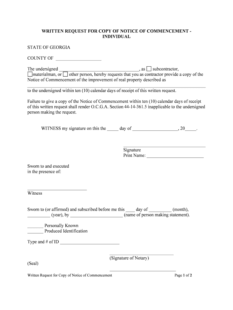 Notice of Commencement Georgia Fill Online, Printable  Form