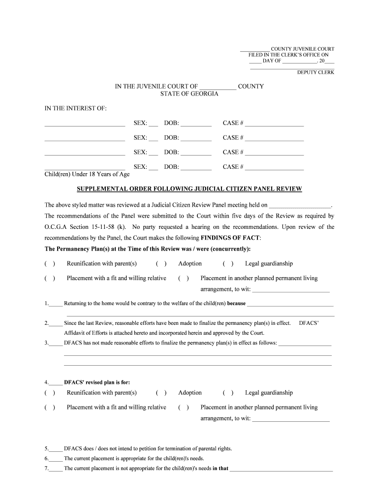 SUPPLEMENTAL ORDER FOLLOWING JUDICIAL CITIZEN PANEL REVIEW  Form