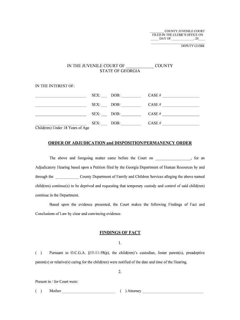 ORDER of ADJUDICATION and DISPOSITIONPERMANENCY ORDER  Form