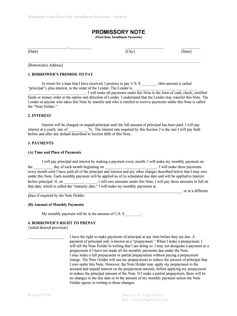 Multistate Fixed Rate Note, Installment Payments Secured  Form