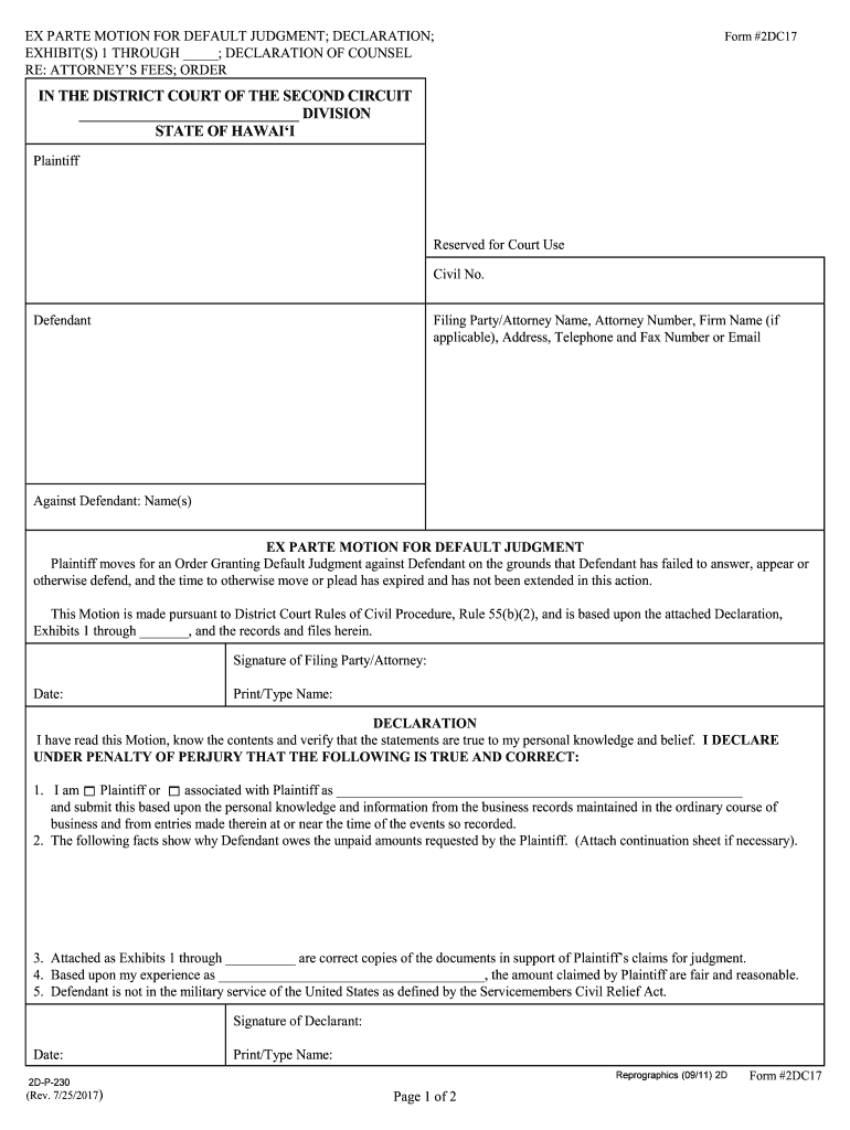 Evidence in Support of Plaintiffs' Application for Default  Form