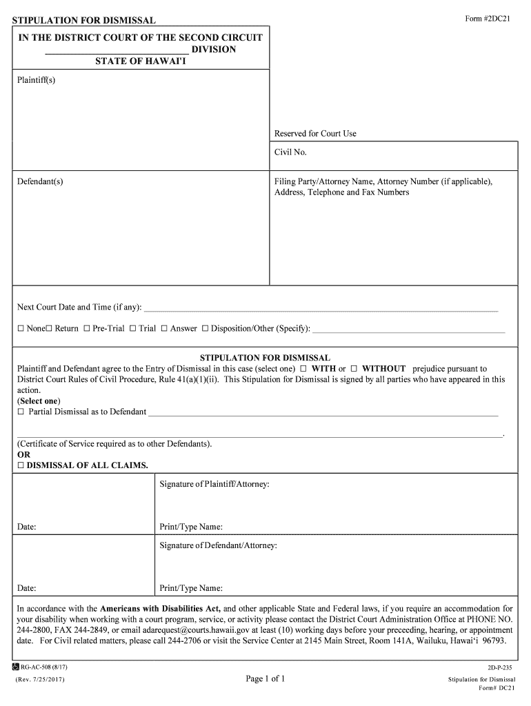 NOTICE of DISMISSAL Form #2DC20 in the DISTRICT COURT of