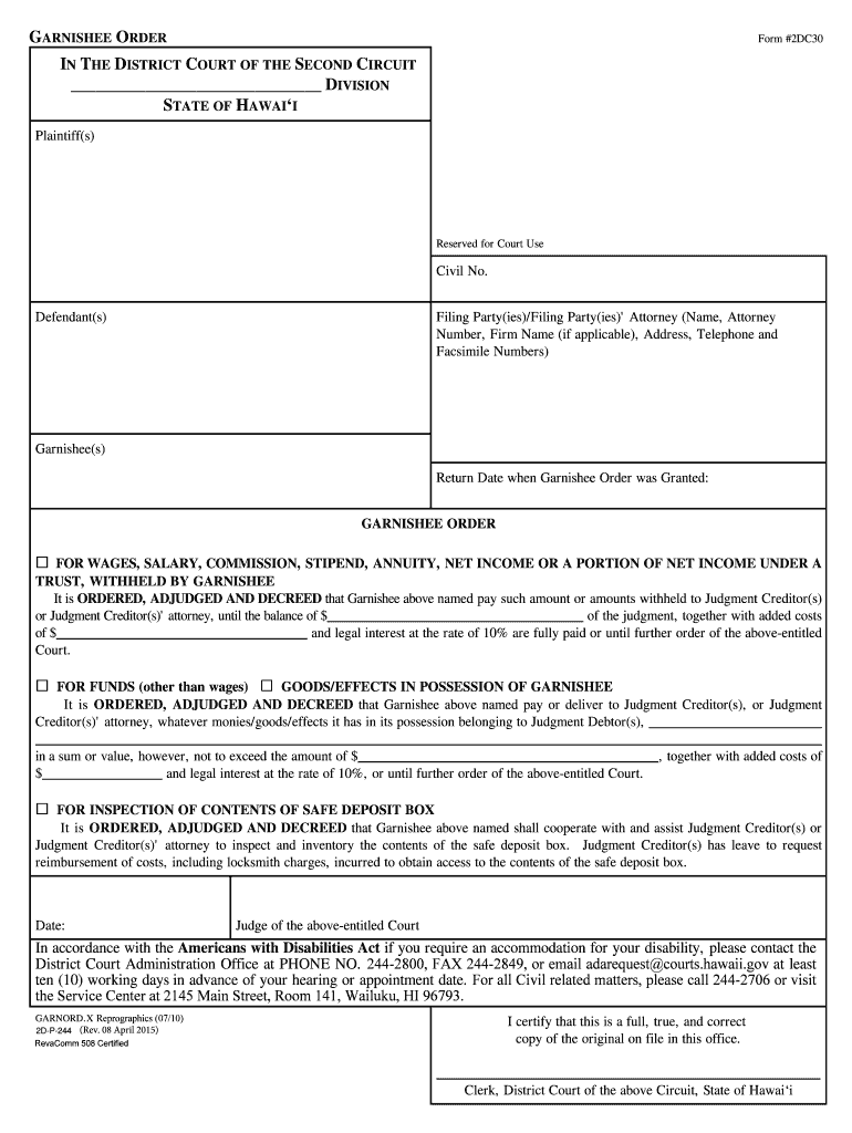 Plaintiffs Defendants Garnishees Name and Address  Form