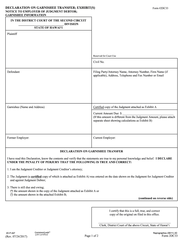 Fillable Online Garnishee Transfer Hawaii State Judiciary Fax  Form