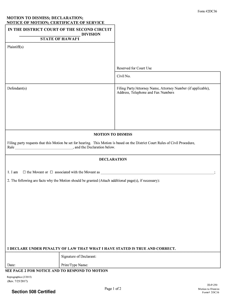 MOTION to DISMISS; DECLARATION; NOTICE of MOTION  Form