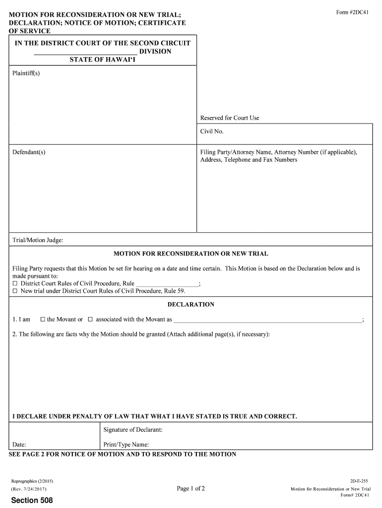 Motion for Reconsideration or New Trial MOTION for R  Form