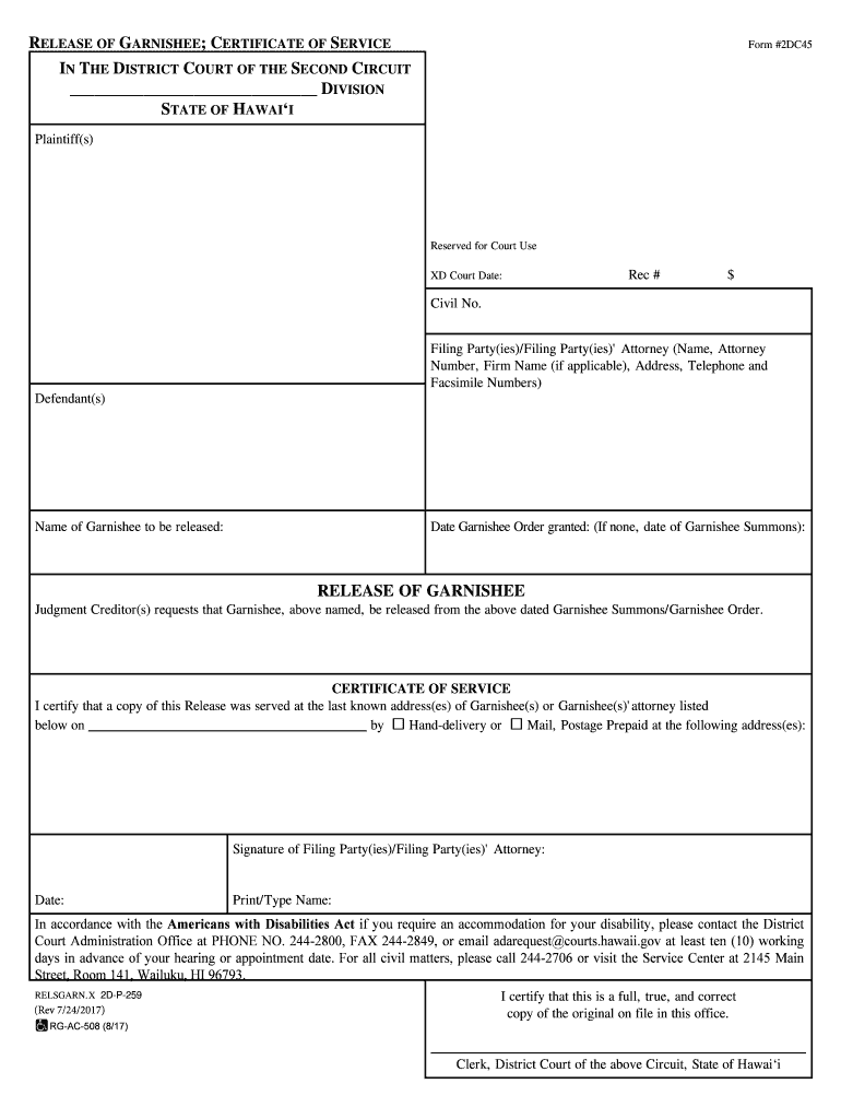 Judgment Debtors's Motion Return Release of Wages  Form