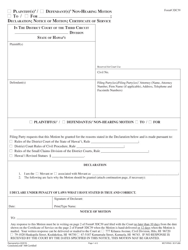 General Form of a Motion of Plaintiff and Notice to Defendant