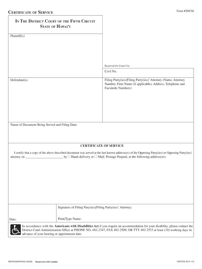 District Court Forms for Kauai Fifth Judicial Circuit Hawaii