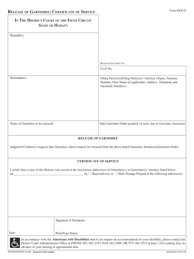 U S Marshals Service, Service of Process, Writ of Garnishment  Form