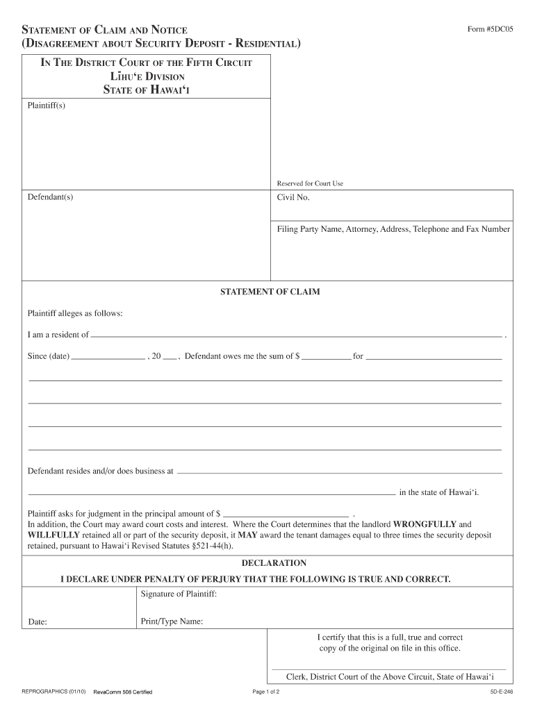 Statement of Claim and Notice Disagreement Court Forms