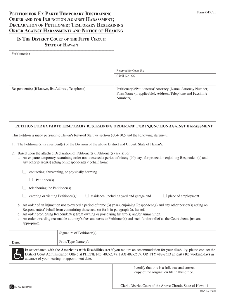 Temporary Restraining Order Washington State Courts  Form