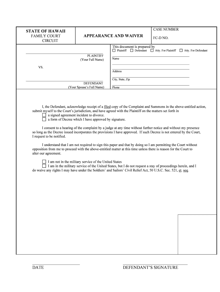 I, the Defendant, Acknowledge Receipt of a Filed Copy of the Complaint and Summons in the above Entitled Action,  Form