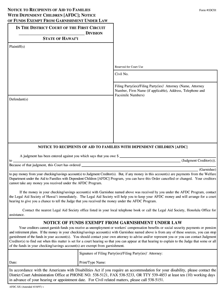 NOTICE to RECIPIENTS of AID to FAMILIES  Form