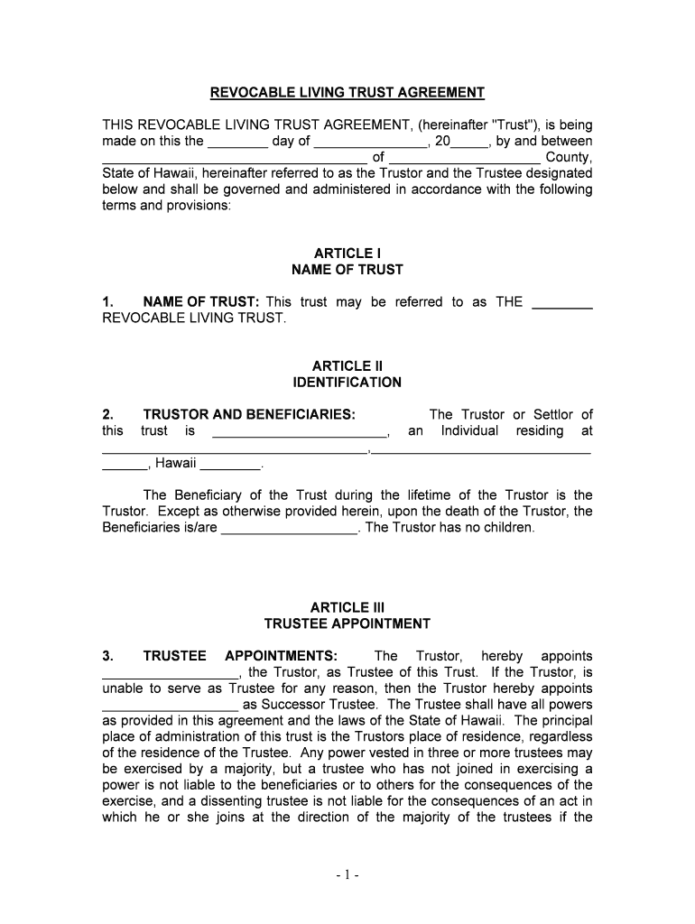 State of Hawaii, Hereinafter Referred to as the Trustor and the Trustee Designated  Form