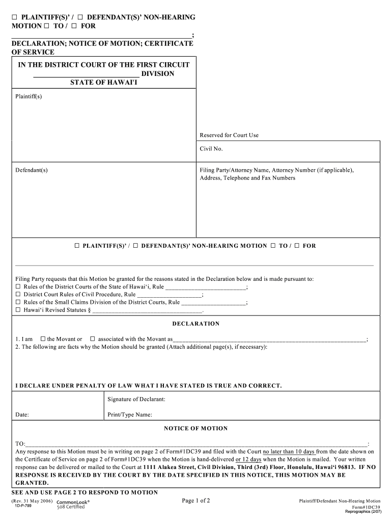 G PLAINTIFF S' G DEFENDANT S Form #2DC38 MOTION G to G