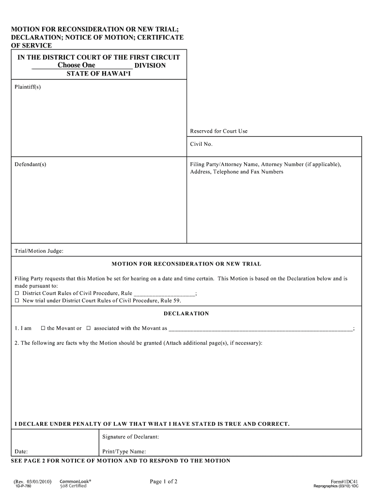 DECLARATION; NOTICE of MOTION; CERTIFICATE  Form