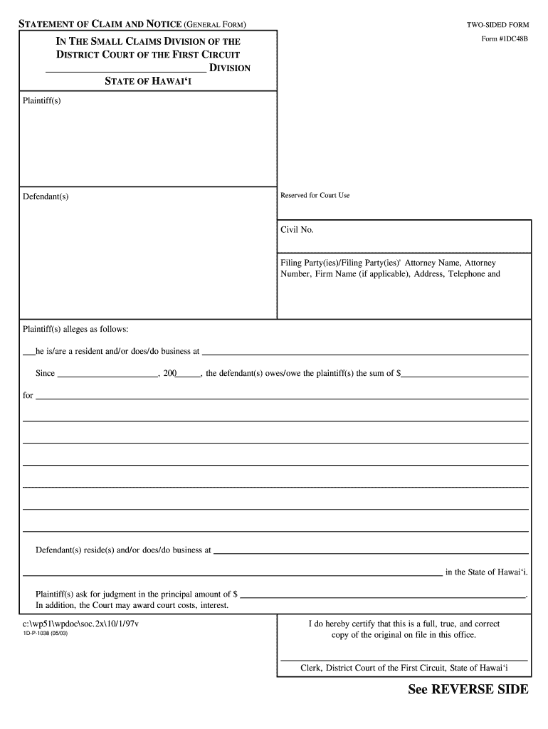 DISTRICT COURT of the FIRST CIRCUIT  Form