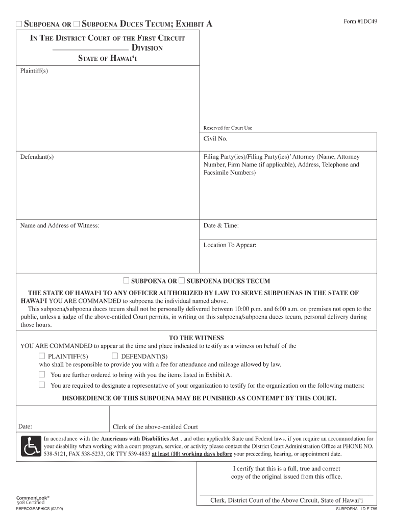 Subpoena Duces Tecum Wikipedia  Form