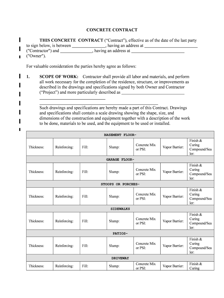 THIS CONCRETE CONTRACT Contract, Effective as of the Date of the Last Party  Form