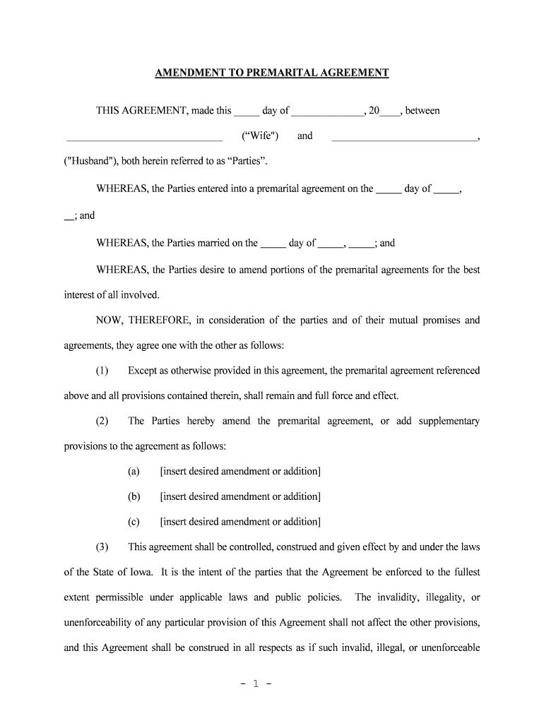 The Parties Hereby Amend the Premarital Agreement, or Add Supplementary  Form