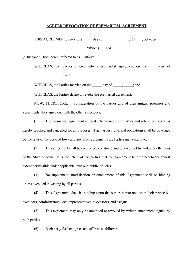 WHEREAS, the Parties Entered into a Premarital Agreement on the Day of  Form