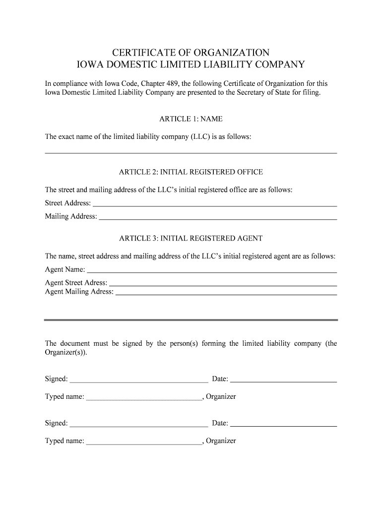 IOWA DOMESTIC LIMITED LIABILITY COMPANY  Form