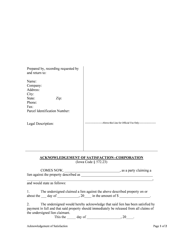 ACKNOWLEDGEMENT of SATISFACTION INDIVIDUAL  Form