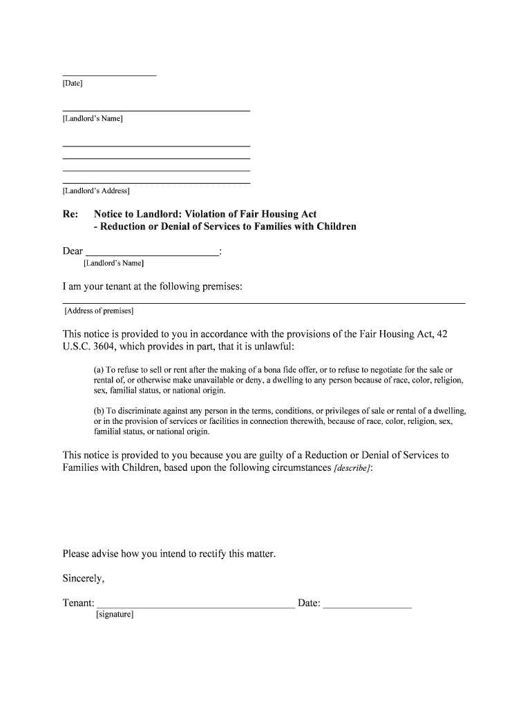 This Notice is Provided to You in Accordance with the Provisions of the Fair Housing Act, 42  Form