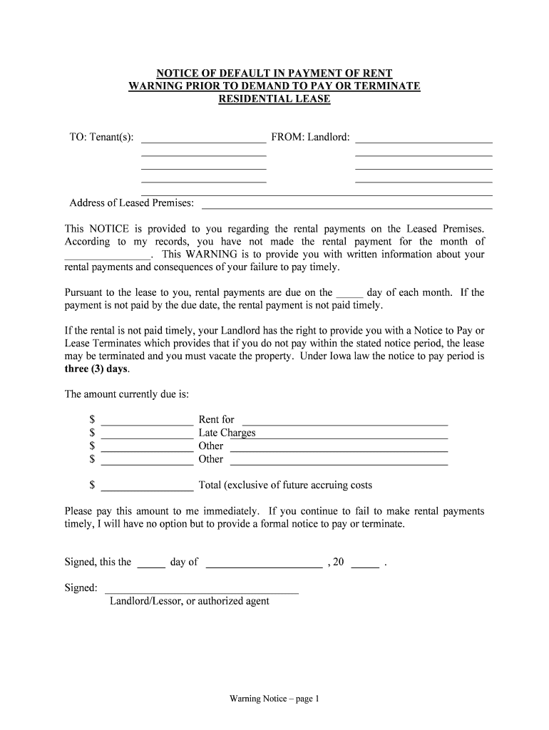 Under Iowa Law the Notice to Pay Period is  Form