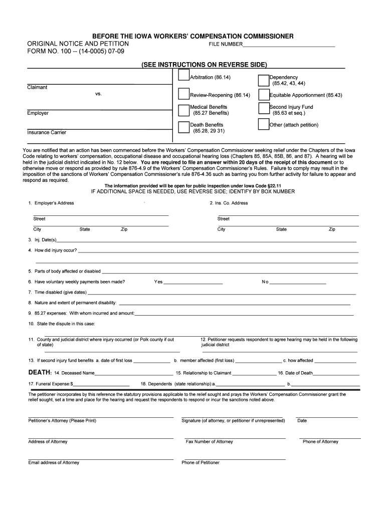 Original Notice &amp;amp; Petition Iowa Division of Workers  Form