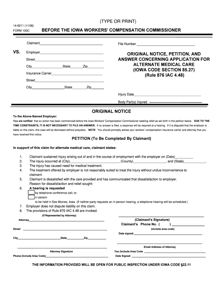 ORIGINAL NOTICE, PETITION, and  Form