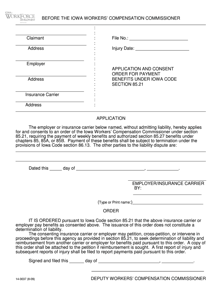 85 21 Application and Consent Order 85 21 Application and Consent Order  Form